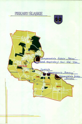 Mapa Piekar Śląskich z zaznaczonymi obiektami wchodzącymi w skład MPWiK w Piekarach Śląskich Sp. z o.o. na dzień 01.09.1995r.